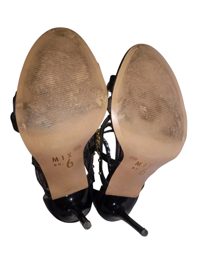 Mix No. 6 cadenas de tacones de aguja Nakia negras doradas/plateadas con cremallera trasera talla 10 Foto 4 de 4