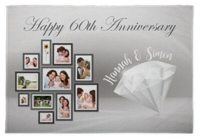 60th Anniversaire Personnalisé Image Bannière (Diamant) 1.5x0.9m Add Photo & - Photo 1/4