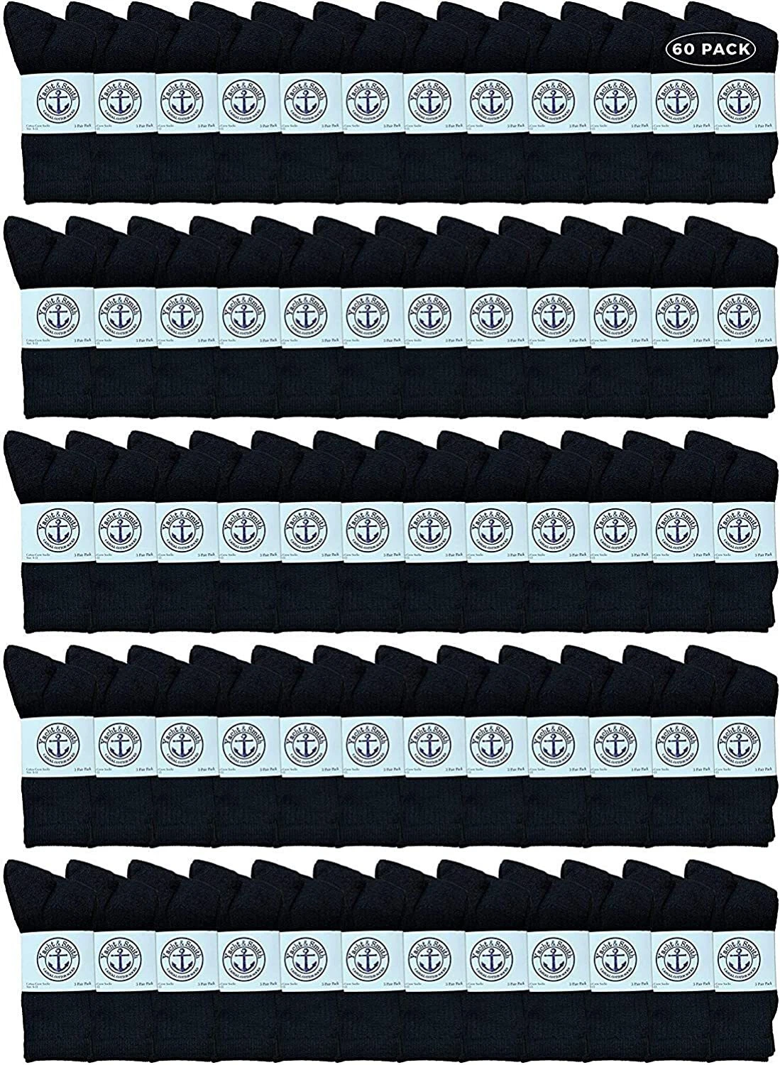 60 Pack of Women's Premium Cotton Crew Socks Black Size 9-11 - Womens Crew Sock