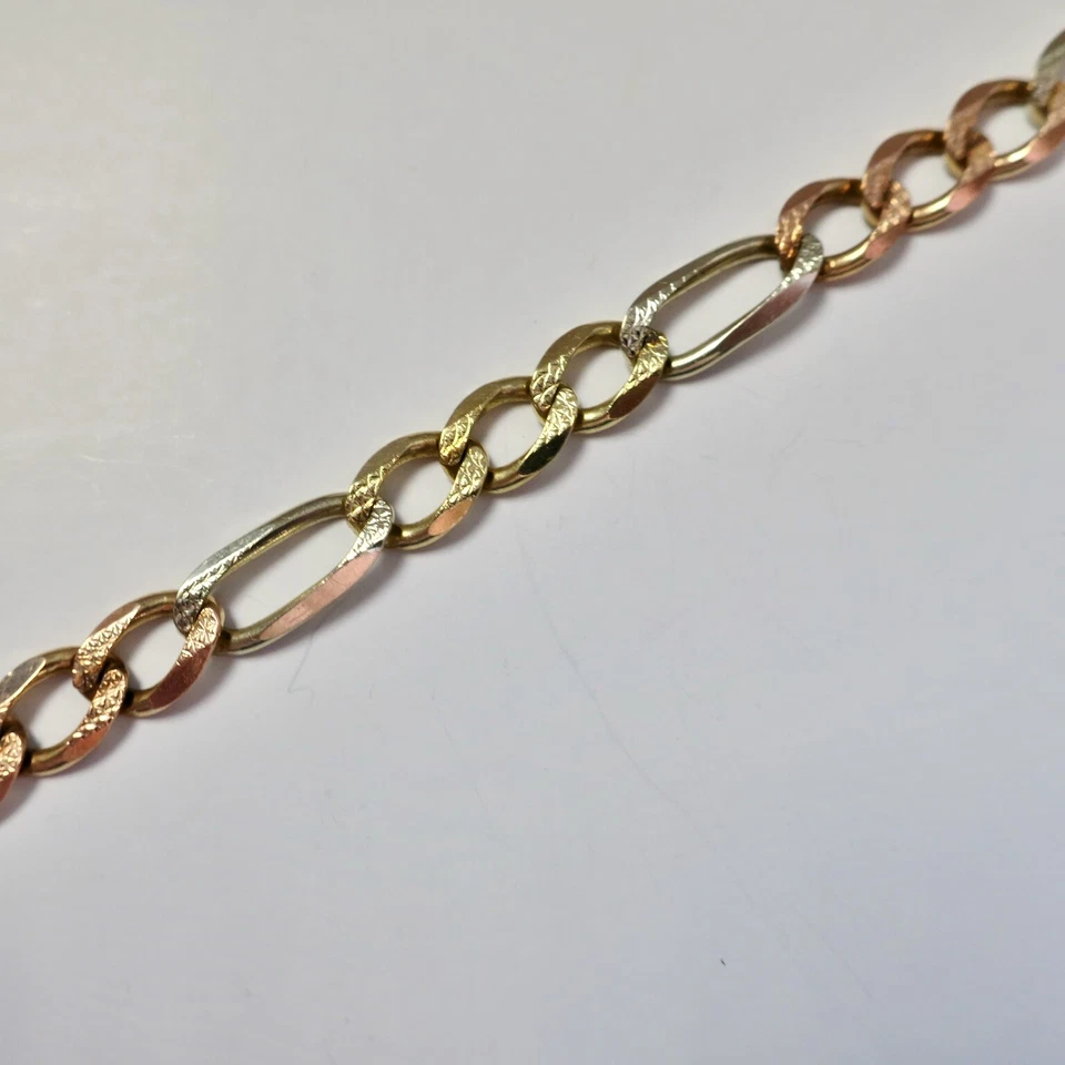 L@@K Impressive Solid 14K 3-Color Gold Figaro BRACELET 9.5" for MEN - Image 2 of 4