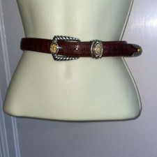 Vtg 1996 Brighton brown snakeskin look belt with silver/gold coin buckle