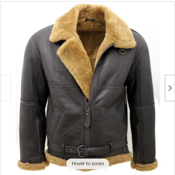 Men’s BLACK RAF Real Shearling Sheepskin Flying Leather Jacket With Ginger Fur