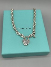 Please Return To Tiffany & Co 925 Sterling Heart Padlock Pendant Necklace 16”
