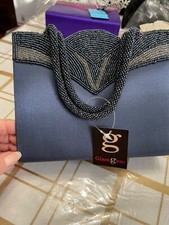 Glam Gem Pewter Beaded Evening Clutch Purse Handbag Snap Closure 7  x 6  x 2  