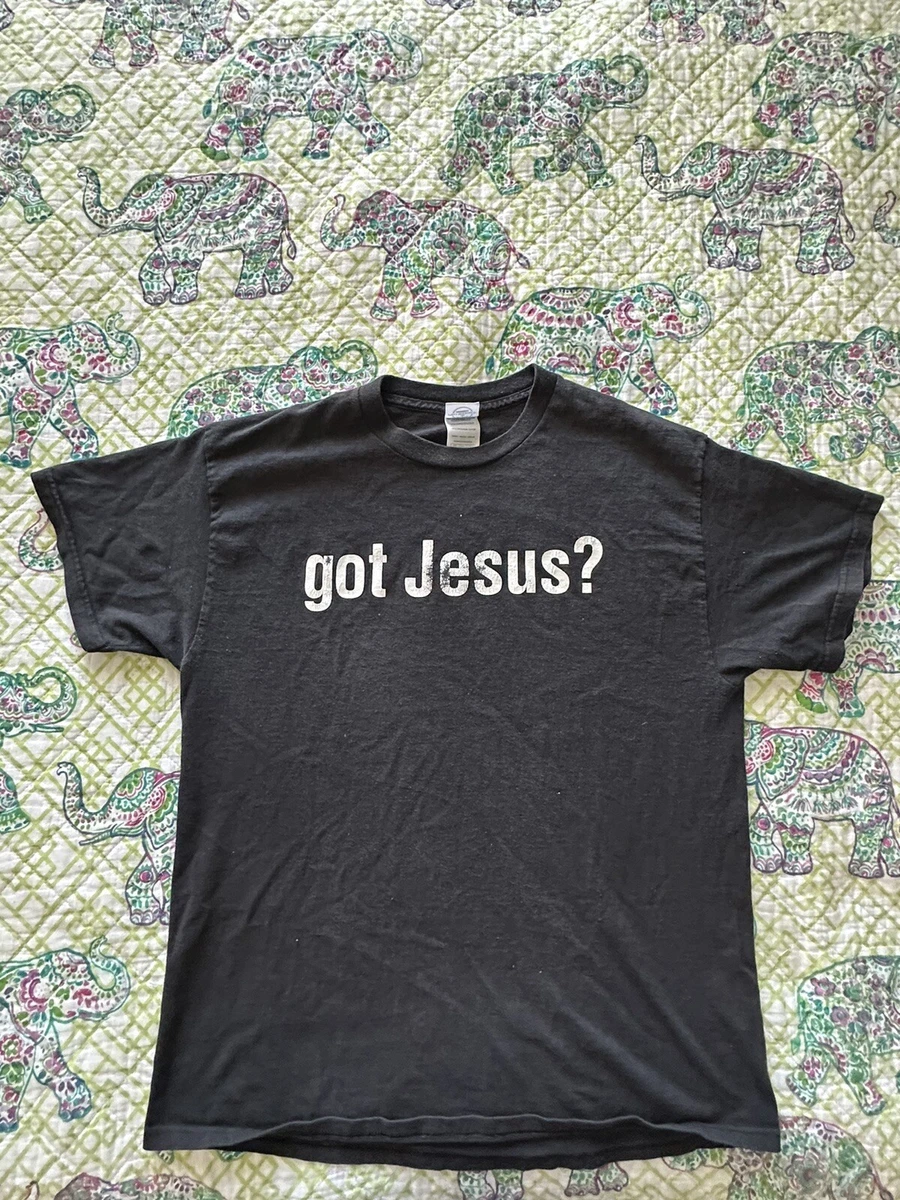 Vintage Got Jesus Graphic T-shirt Men Adult Large Black Comedy Y2K Parody Milk
