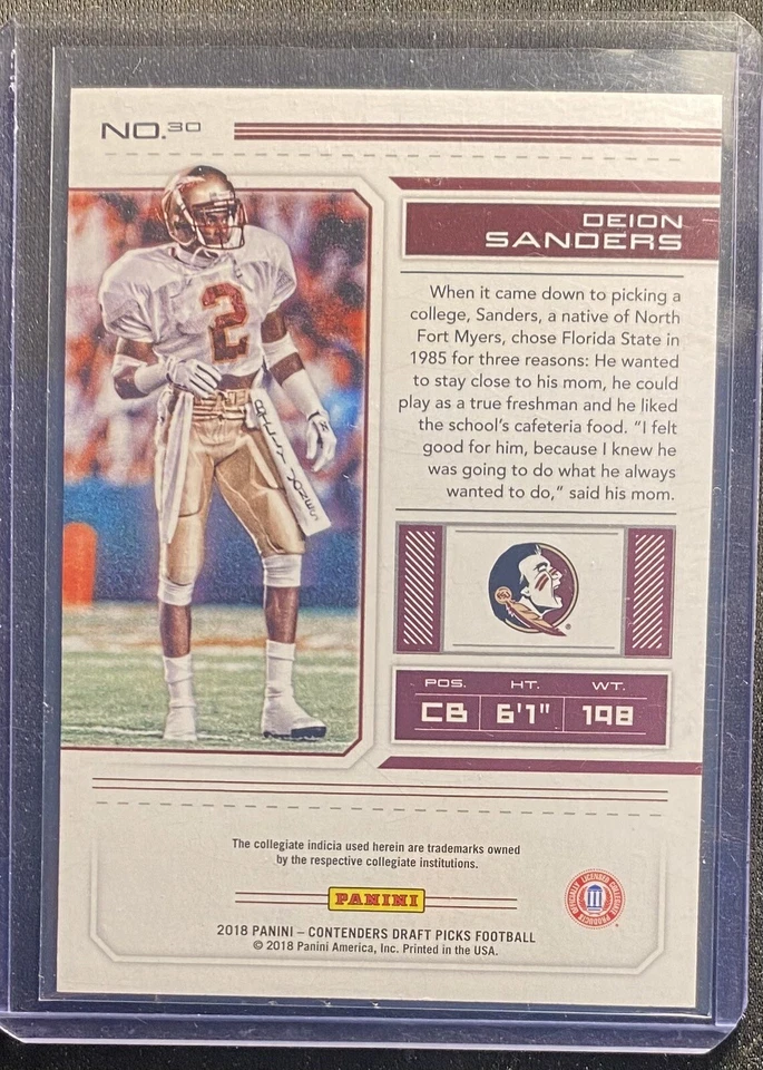 DEION SANDERS 2018 PANINI CONTENDERS SEASON TICKET DIAMOND #30/49 SP - Image 2 of 2