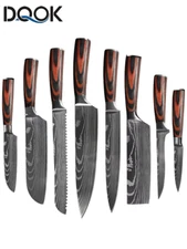 8 Piece Kitchen Knives Set Japanese Damascus Style Stainless Steel Chef's Knife