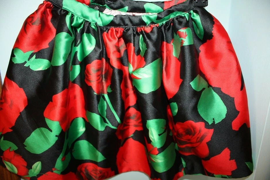 全新带标签 Pippa & Julie 2 PC 女孩 8 码黑色红色玫瑰花卉上衣和裙子套装 — 第 4/4 张图片