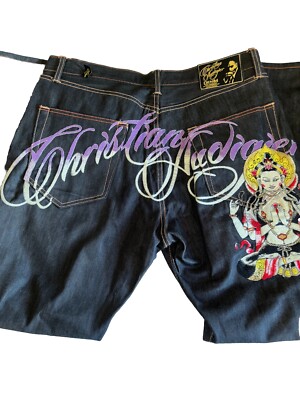 Vintage Christian Audigier Embroidered Buddha Hip Hop Baggy Y2K