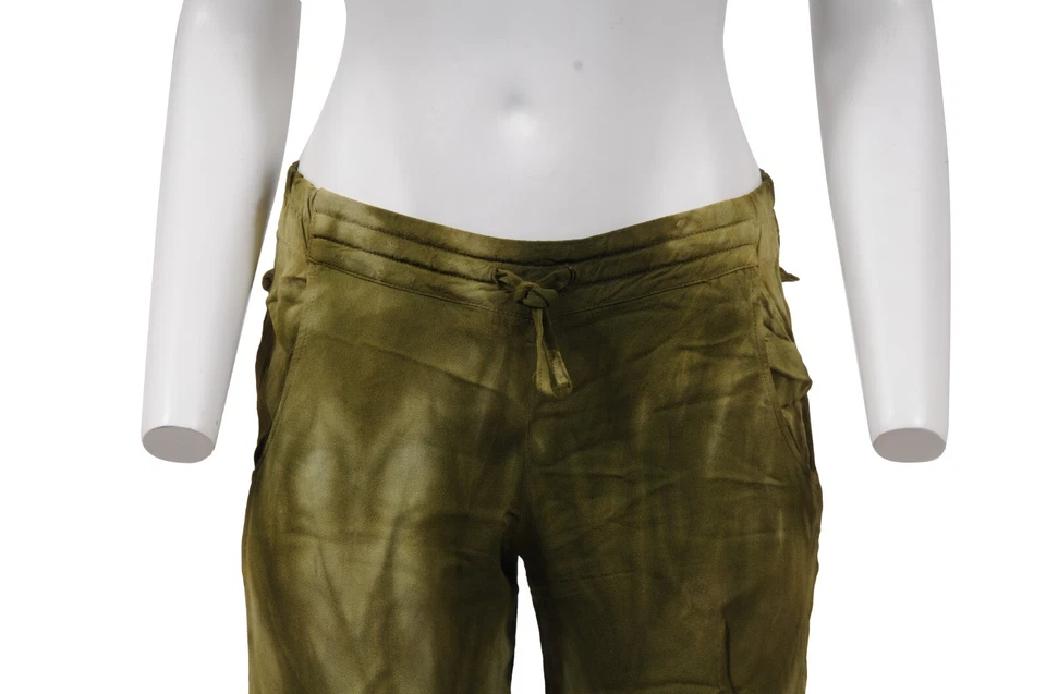 Balmain Women Wide Leg Sweatpants 36 Olive Green Viscose Trousers Bell Bottom - Image 2 of 4