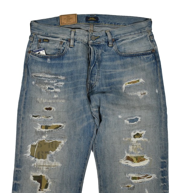 Polo Ralph Lauren The Classic Fit Distressed Camouflage Patchwork Jeans 32 X 32 for sale online