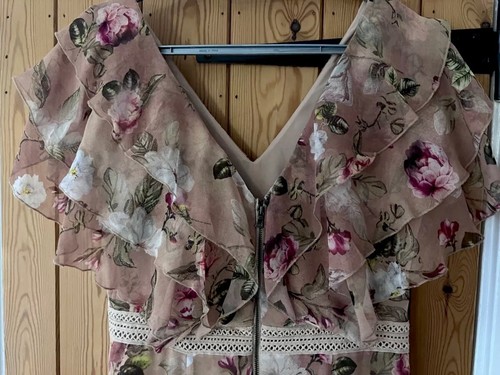 alice and olivia beautiful long silk & lace dress large 8 used - Picture 6 of 19