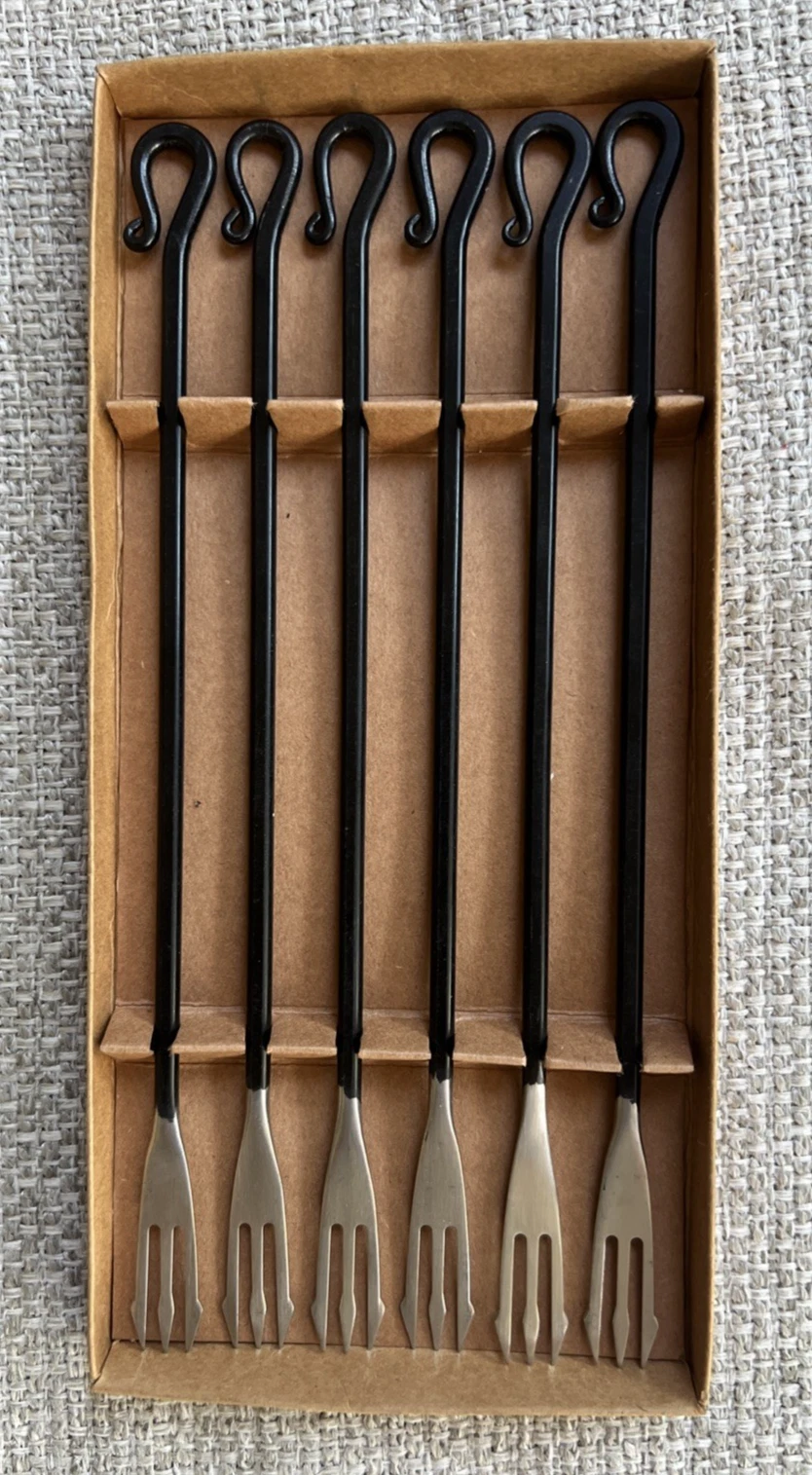 Vintage Stainless Steel Fondue Forks Heavy Black Shepherd Handle Set Of 6 MCM
Opens in a new window