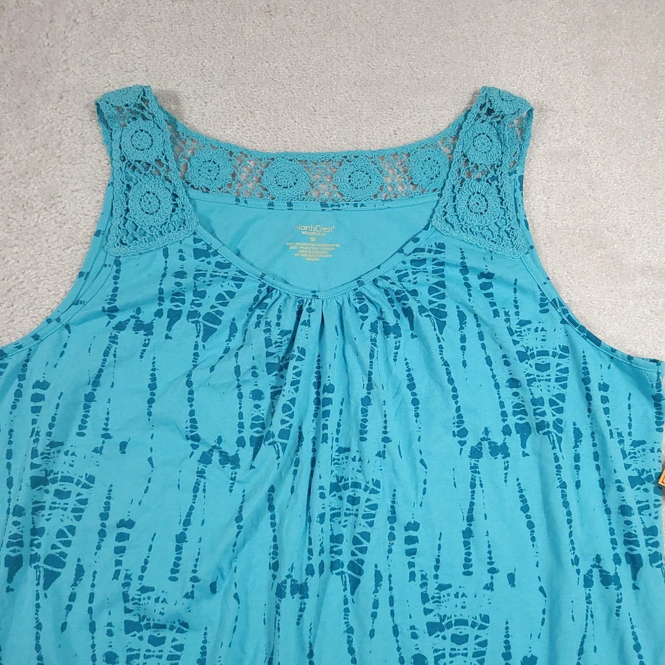 Camiseta sin mangas NorthCrest para mujer 3X ganchillo encaje yugo elástico sin mangas talla grande Foto 3 de 4