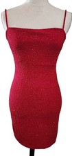 Windsor Red Glitter Mini Dress Open Back Spaghetti Straps Bodycon Ruched M