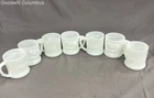 Vintage White Milk Glass Mug Set 7 Pieces Embossed GROG B.C. Comic Character