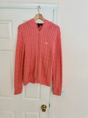 Chaps Ralph Lauren Women s Cable Knit Zip Up Sweater Size L 100% Cotton