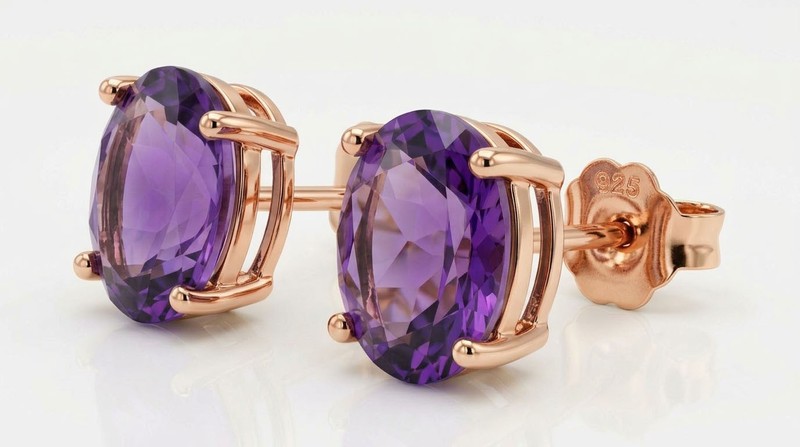 GENUINE 4.36 Cts AMETHYST STUD EARRINGS 14K ROSE GOLD PLATED (.925) - NWT