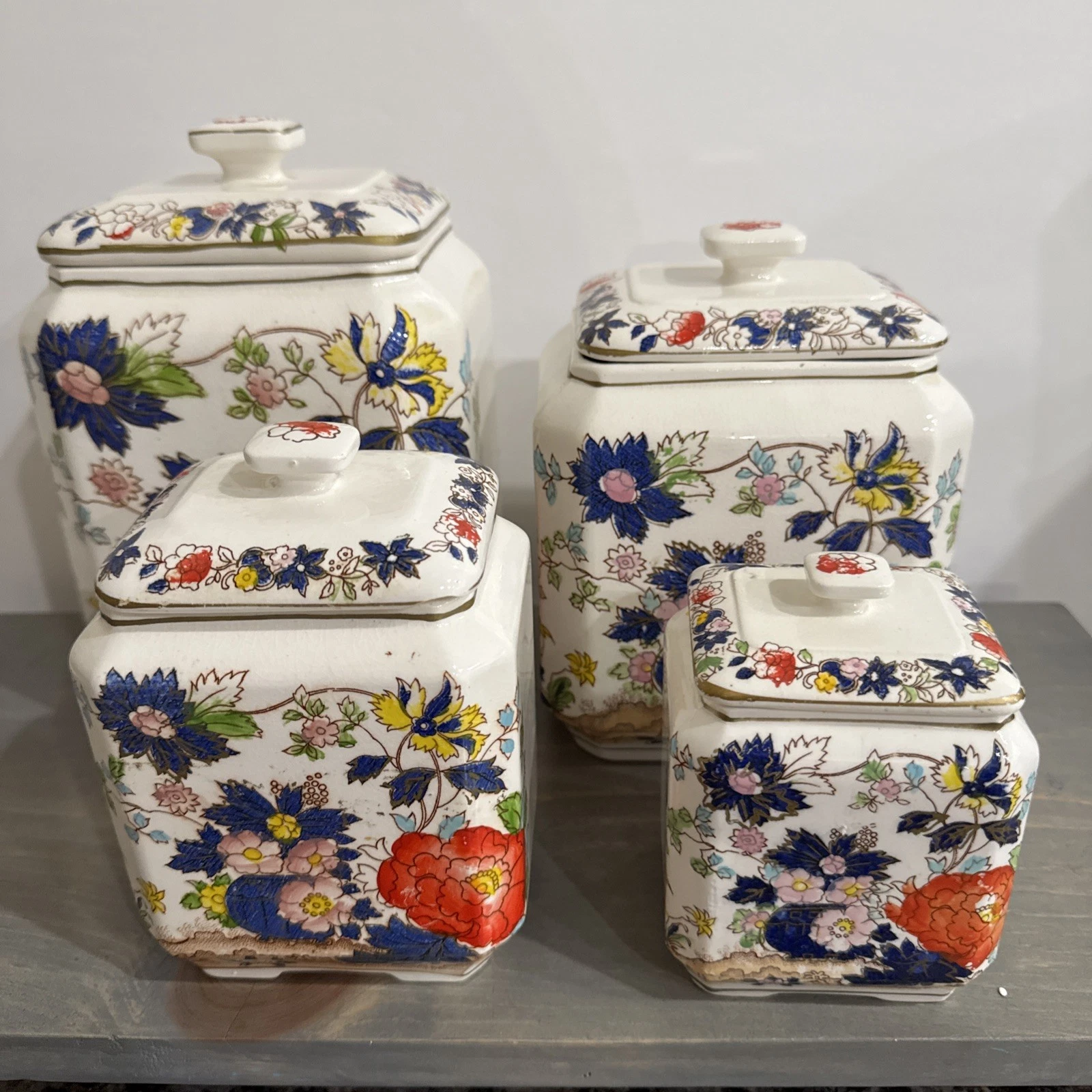 RARE Early 20th Century Set Of 4 Handpainted Japanese Royal Crown Tea Canister