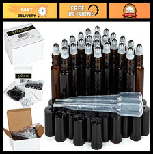 24 Amber 10ml Glass Roll-on Bottles with Stainless Steel Roller Balls  3 Droppe