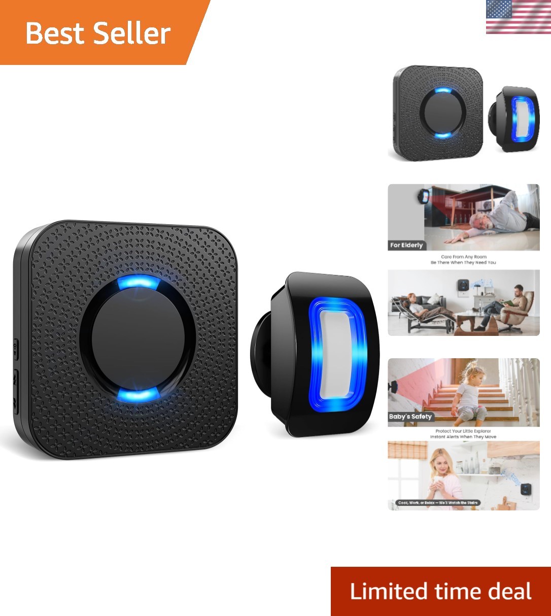 Wireless Motion Sensor LED Alarm – 500ft Detection Range & Custom Ringtones