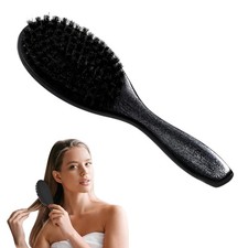 100% Soft Boar Bristle Hair Brush for Thin & Fine Hair, Black 