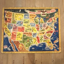 Vintage United States Map Jigsaw Puzzle Multicolor Cardboard Maps