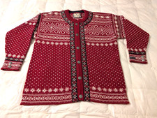 Dale of Norway Ladies Red w/White Pattern Pure New Wool Cardigan Size M