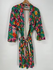 Vintage Victorias Secret Robe Womens Green Floral Kimono One Size Gold Label