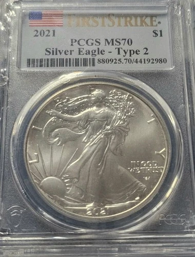 A 2021  SILVER EAGLE - Type 2 - PCGS MS70 FIRST STRIKE FLAG