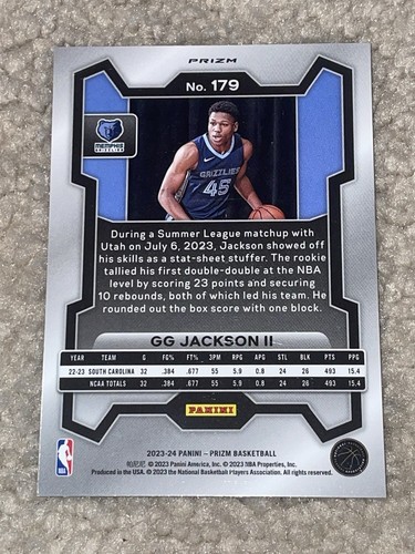 2023-24 Panini Prizm GG Jackson Silver Prizm RC #179 Memphis Grizzlies - Bild 2 von 2