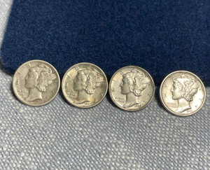 (#100476)  Mercury Dime: AU Lot. 4 dimes (4).  1936, 1937, 1939, 1941.