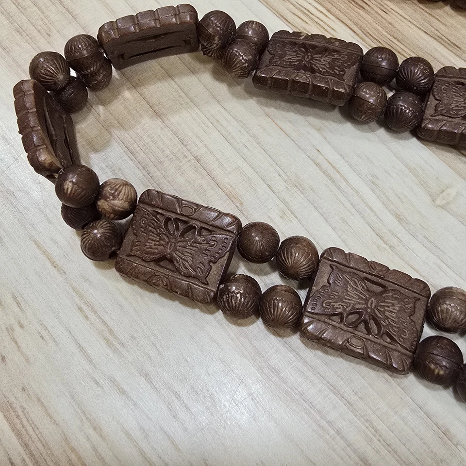 Butterfly Brown Beaded Tie Waist Hip Belt Size Medium Festival Boho 70's Vibe - Image 4 of 4