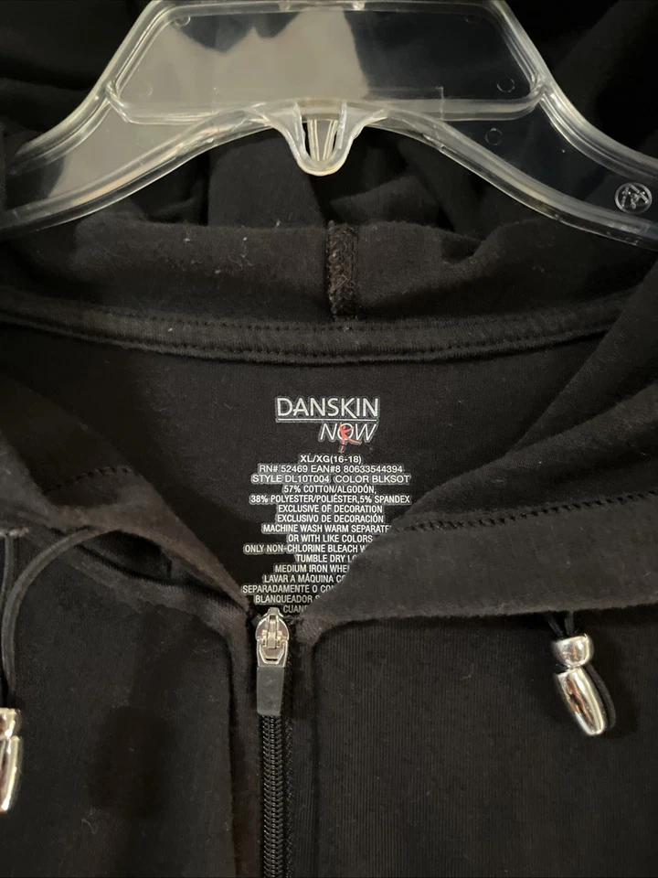 Sudadera con capucha ligera negra manga larga Danskin Now para mujer talla Bolsillos con cremallera completa XL Foto 2 de 4