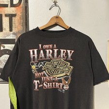 VTG 80s Faded Black Harley Davidson 3D Emblem T-Shirt Size XL Hog Trucker Biker