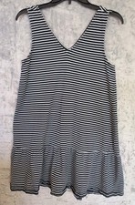 LOFT Women's Striped Dress Navy Blue White Cotton Knit Beach Resortwear Size S