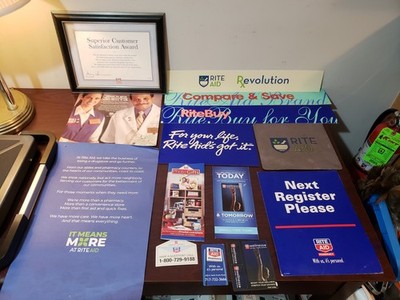 Lot of Rite Aid Pharmacy Retail Collectibles - Signs, Mouse Paid, Magnets, etc.