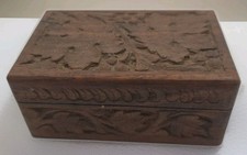 Small Carved Leaf Detailed Wooden Trinket Jewelry Box