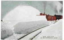 Postcard Train Snow Plow On the Continental Divide