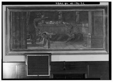 22. Interior, ceremonial hall, detail of west wall, mural #1 - Odd Fellows