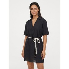 NWT H&M Linen Blend Collared Mini Shirt Dress Lightweight Women Size XS