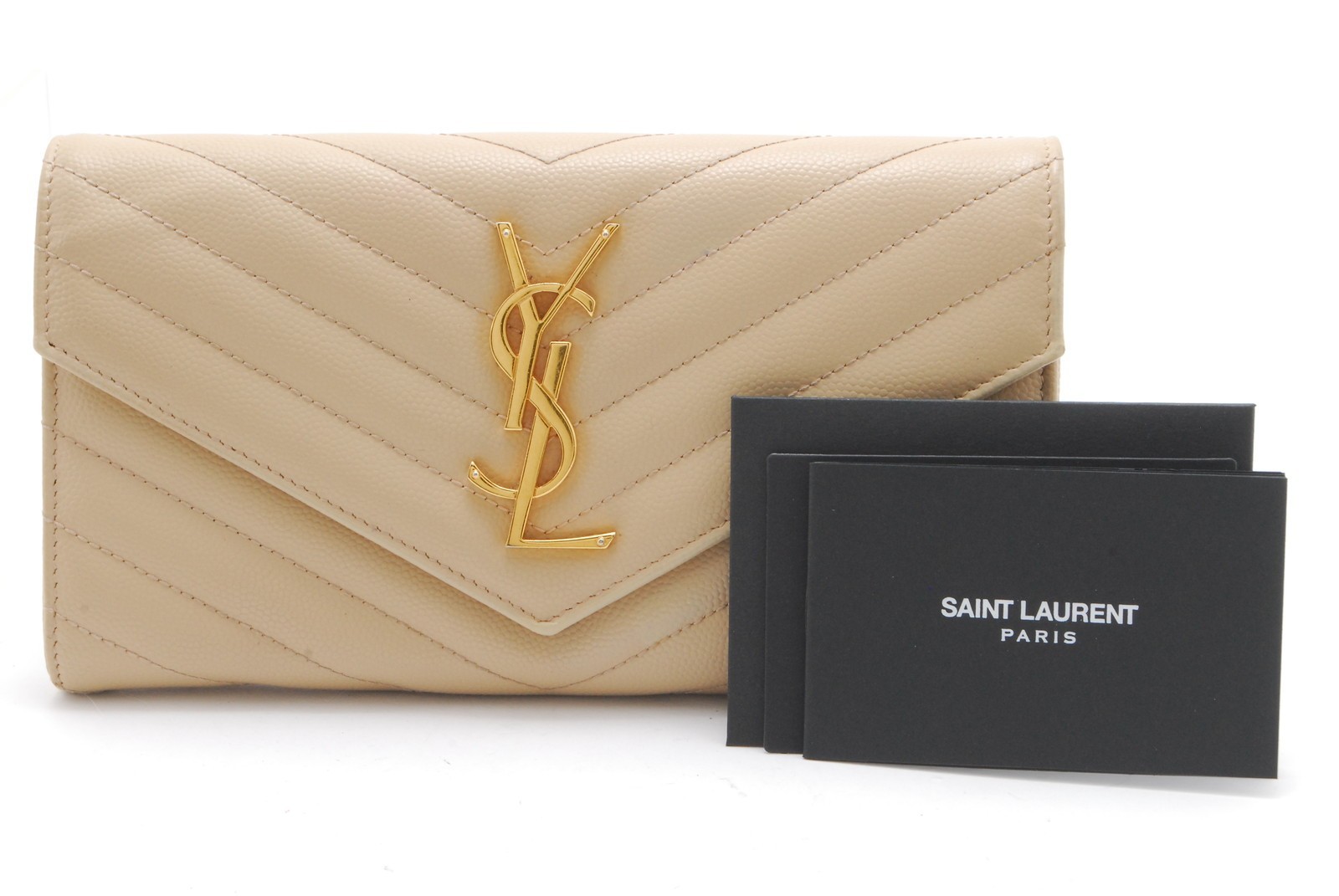 Portafoglio lungo Saint Laurent YSL pelle punto V beige