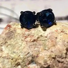 2 Ct Round Lab Created Blue Sapphire Men's Stud Earrings 14K Black Gold Plated