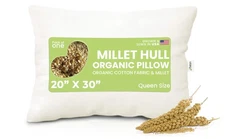 Bean Products 20" x 30" Queen Bed Pillow for Sleeping – Organic Millet Fill w...