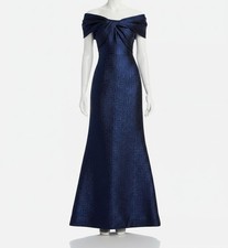 Rickie Freeman for Teri Jon Womens Blue Metallic Jacquard Twist Gown Dress Sz 8