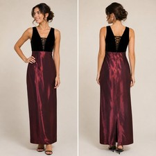 Jessica McClintock Gunne Sax Junior Size 7/8 VTG Dress Red Maroon Black Sequin