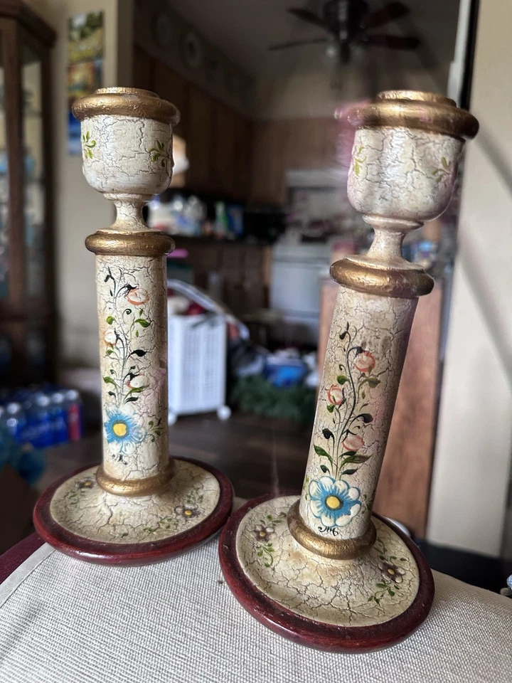 Hand Made Peru Wooden Pillar Candle Stick Holders Set of 2 (No Candles) - Изображение 4 из 4