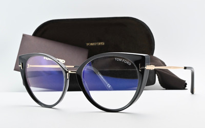 Tom Ford Brille TF5815 B 001 54-18 140 Blue Block Lens Rund Cat Eye Schwarz Gold
