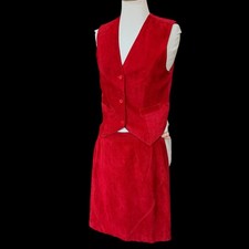 Vintage Red Suede Vest  Skirt Two Piece Set 90s Minimalist