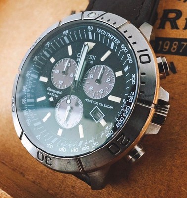Citizen Promaster Chronograph Eco Drive Diver Mens Watch Black Calendar